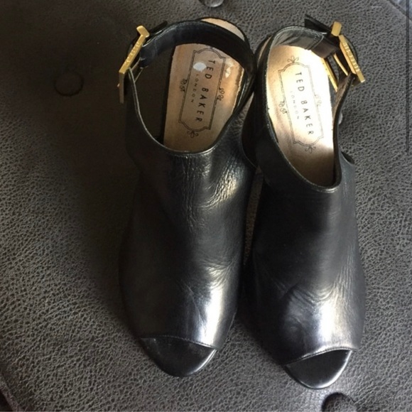 Ted Baker Black and gold block cut out heel wedges size 7.5